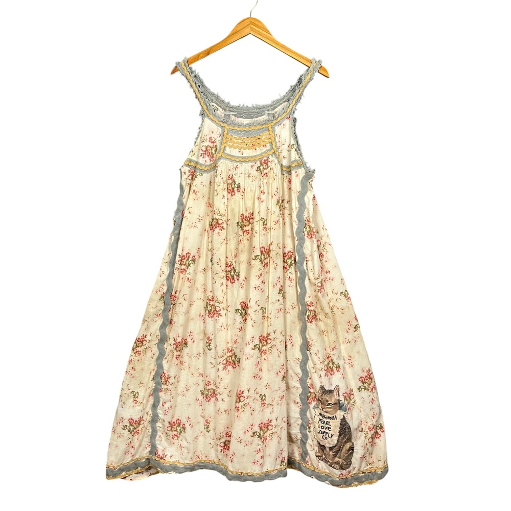 Magnolia Pearl Floral Clementine Dress Womens OS Kitty Cat Applique Boho Cotton